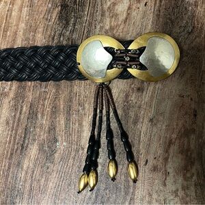 Marjorie Baer vintage braided Belt with metal buckle and beaded fringe detail